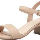 DADAWEN Women's Open Toe Ankle Strap Glitter Low Block Chunky Heels Sandals Dress Pumps Shoes (6, Nude)