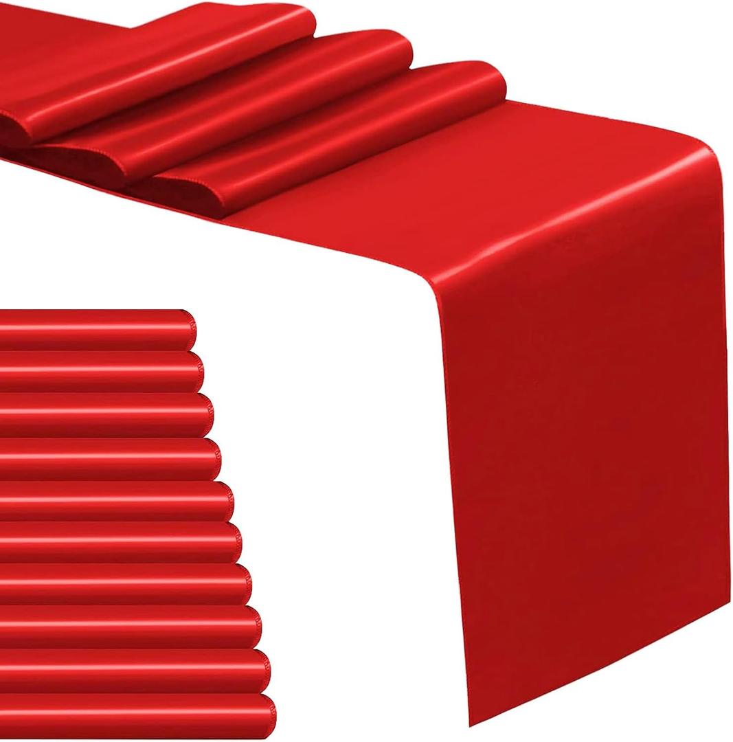 10 Pack Red Satin Table Runner 12 x 108 Inch Long Table Runners for Wedding Birthday Parties Banquets Graduations Engagements