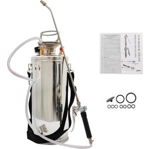 2 Gallon Stainless Steel Sprayer, 20 Wand & 3FT Reinforced Hose, Heavy Duty Hand Pump Sprayer with Pressure Gauge, Safety Valve and Adjustable Nozzle, for Lawn, Garden Watering (Silver-8L)