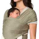 Ergobaby Aura Baby Wrap Carrier for Newborn 0-12 Months (8-25 lbs) - Soft Stretchy Infant Wrap Carrier with Hip-Healthy Positioning, Pre-Tied Design - Olive Diamond