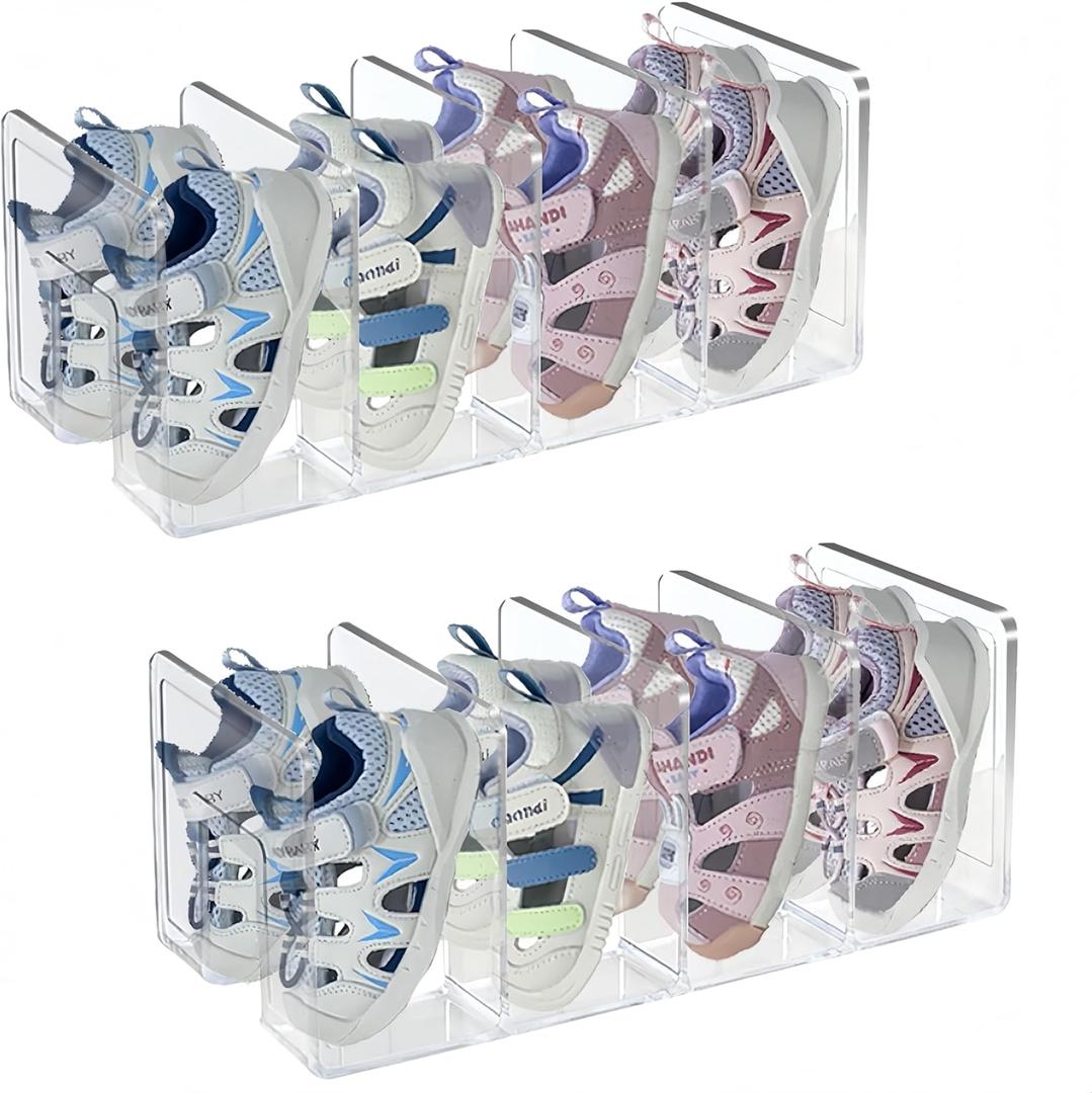 Acrylic Transparent Kids Shoe Rack for Closet Storage,Baby Shoe Organizer,4 Sections Toddler Shoe Organizer,Stackable Shoe Storage,Saving Space Storage Rack Baby Shoe Shelf(2 Pcs)