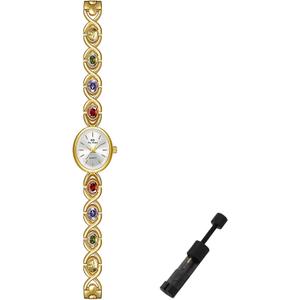 Gold Dainty Colorful Crystal Bracelet Watch for Women Waterproof Quartz Wristwatch Vintage Small Oval Dial Dress Watches