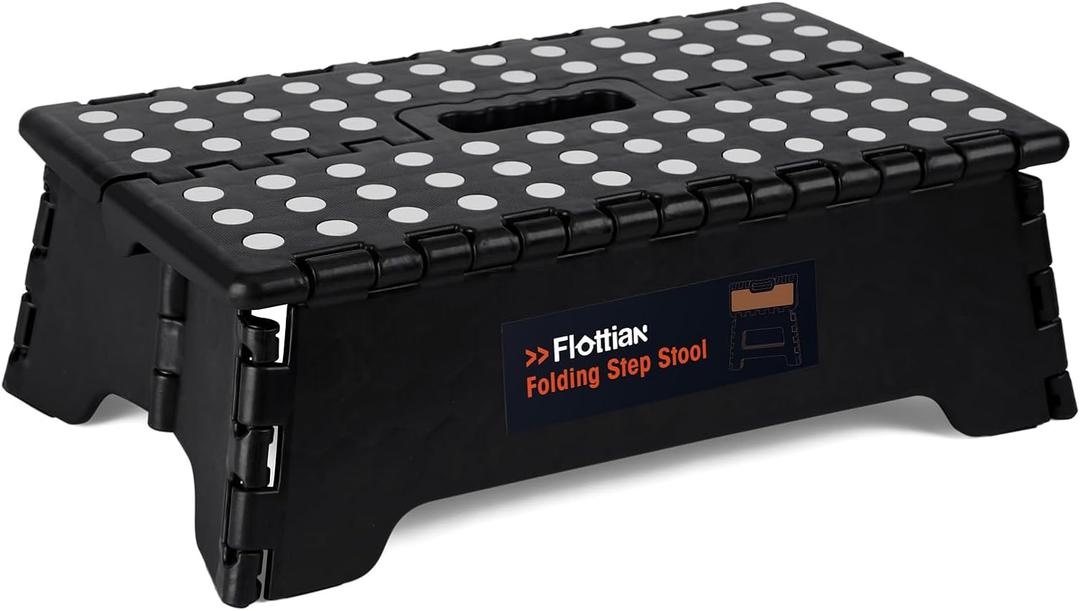 Flottian 5" Folding Step Stool for Adults and Kids 15-Inch Extra Wide Stool Holds Up to 300 lbs,Non-Slip Folding Stools with Handle,Compact Plastic Foldable Step Stool for Bathroom,Kitchen,ect (Black)