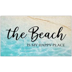 Coastal Beach Door Mat, The Beach is My Happy Place Door Mat Indoor Outdoor Entrance Porch, Ocean Coastal Bath Mats for Bathroom, Beachy Welcome Mats, 17x30 Inches