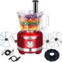 Homtone 16 Cup Food Processor, French-Fry-Cutter Food Processors, 9 Functions 7 Blades for Shredding, Slicing, Doughing, Emulsfying and Meat Vegetable Chopping for Home Use, 3 Speeds, 600W, Red