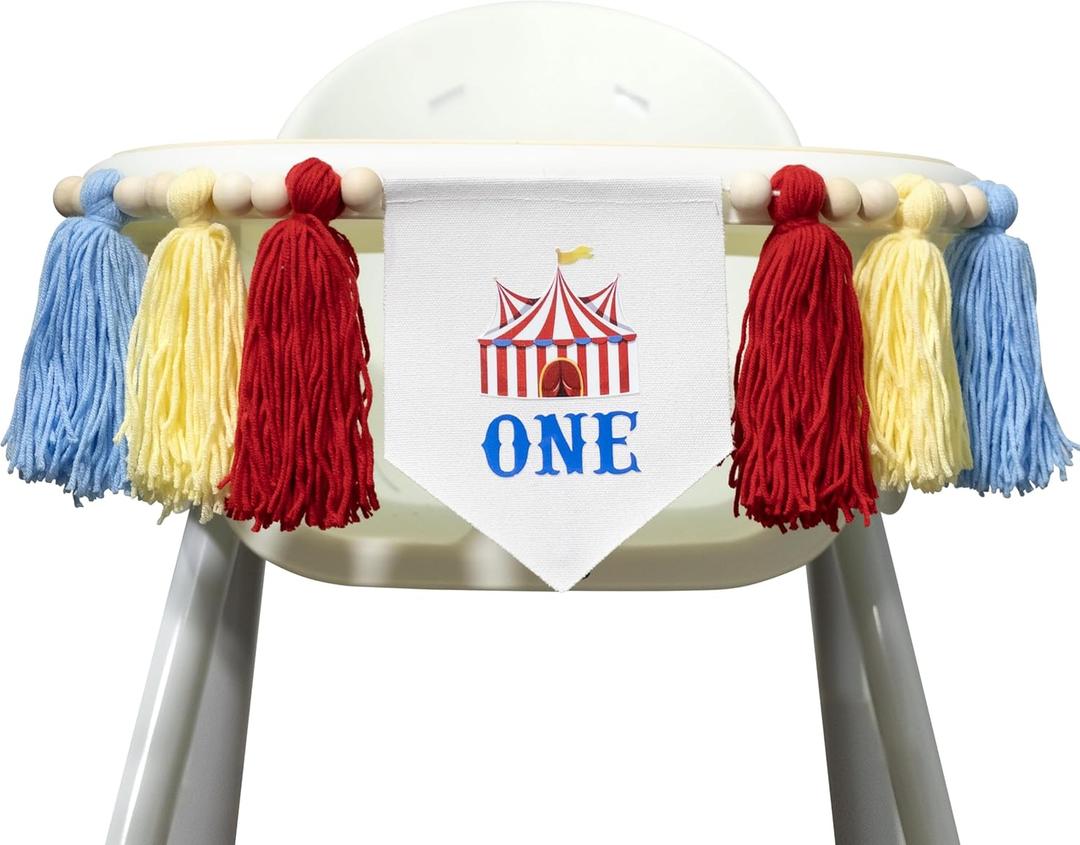 1st Birthday High Chair BannerWood Bead Tassel GarlandFirst Party Tassel BannerBirthday Photo BackdropWall Hangings Decorative for Kids Bedroom Nursery (RedCarnival)