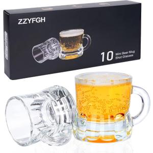 ZZYFGH 10 Pack Mini Beer Shot Glasses, Mini Glass Beer Mug with Handle 1.0 Ounce, Shot Glasses, Great for Father, Husband, Birthday or Friend Party Present (Set of 10-1.0 oz)