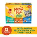 Meow Mix Pat & Shreds Wet Cat Food Variety Pack, Seafood & Poultry Favorites, 2.75 Ounce Cup (Pack of 12) (EXP 09/20/26)