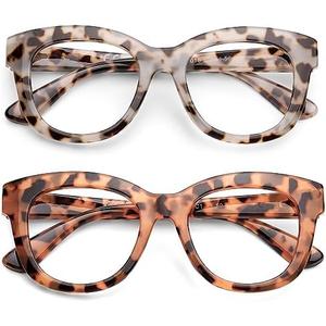 Fashion Reading Glasses for Women, Blue Light Blocking/Anti UV Readers Oversized Designer Round with Spring Hinge, +2.25