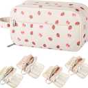Cute Pencil Case Pouch Bag Strawberry Bow For Girls Boys kids Gift | Large 4 Compartments Multiple Pockets Big Corduroy Markers Crayons Storage Organizer,Pen Case Pouch for School College