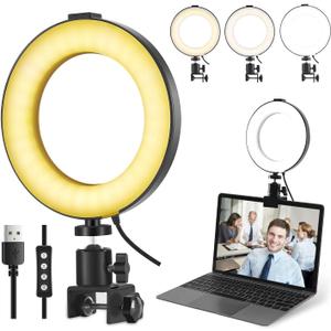 Video Conference Lighting Kit, Ring Light Clip on Laptop Monitor, 6" Dimmable LED Circle Selfie Light for Zoom Meeting/Remote Working/Zoom Calls/Live Streaming/Video Recording (Black)