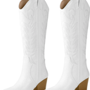Arromic Cowboy Boots for Women Comfortable Women's Embroidered Western Cowgirl Knee High Boots Pointed Toe Zipper Chunky Heel Country Outfit Retro Tall Boots Size 9