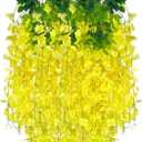 12 Pack Yellow Wisteria Hanging Flowers Garland, 3.77 Feet Artificial Flower Vines, Fake Wisteria, Artificial Vines Hanging Garland for Backdrop Outdoor Yard Garden Decor
