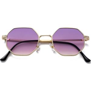 PORADAY Square Sunglasses for Women Men Retro Octagon Metal Sun Glasses Vintage Polygon Shades