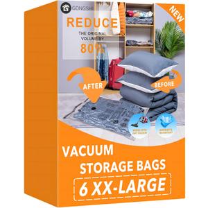 6 XX Large Vacuum Storage Bags, Space Saver Sealer Compression Bags for Blankets, Comforters, Pillows, Clothes Storage
