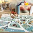 Kids Play Mat Zoo Animal Car Road Rug 6Ft Large Playroom Classroom Rug Adventure Area Rug for Boys Girls Children Educational Mat for Bedroom Nursery Decor, 4x6Ft, Green