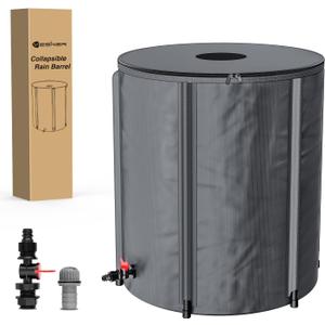 Yesker Collapsible Rain Barrel, 53 Gallon Portable Rainwater Collection System, 550D PVC Water Storage Tank, Rain Catcher with Spigots Filter Overflow Kit, Grey | 550D PVC, Rain Water Collection Barrel with Overflow Valve, Grey