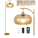 QIYIZM Glass Floor Lamp for Living Room,Bedroom,Gold Dimmable Standing Lamp with Remote,Mid Century Modern Brass Tall Lamp Retro Vintage Lamp Floor Light Boho Bohemian