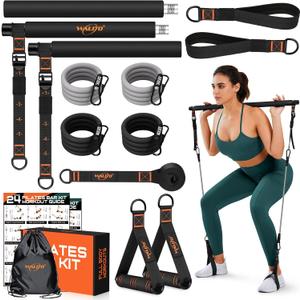 Pilates Bar Kit with Resistance Bands, 3-Section Multifunctional Yoga Pilates Bar with Metal Adjustment Buckle.Portable Pilates Equipment for Women & Men Full-Body Workouts at Home Gym