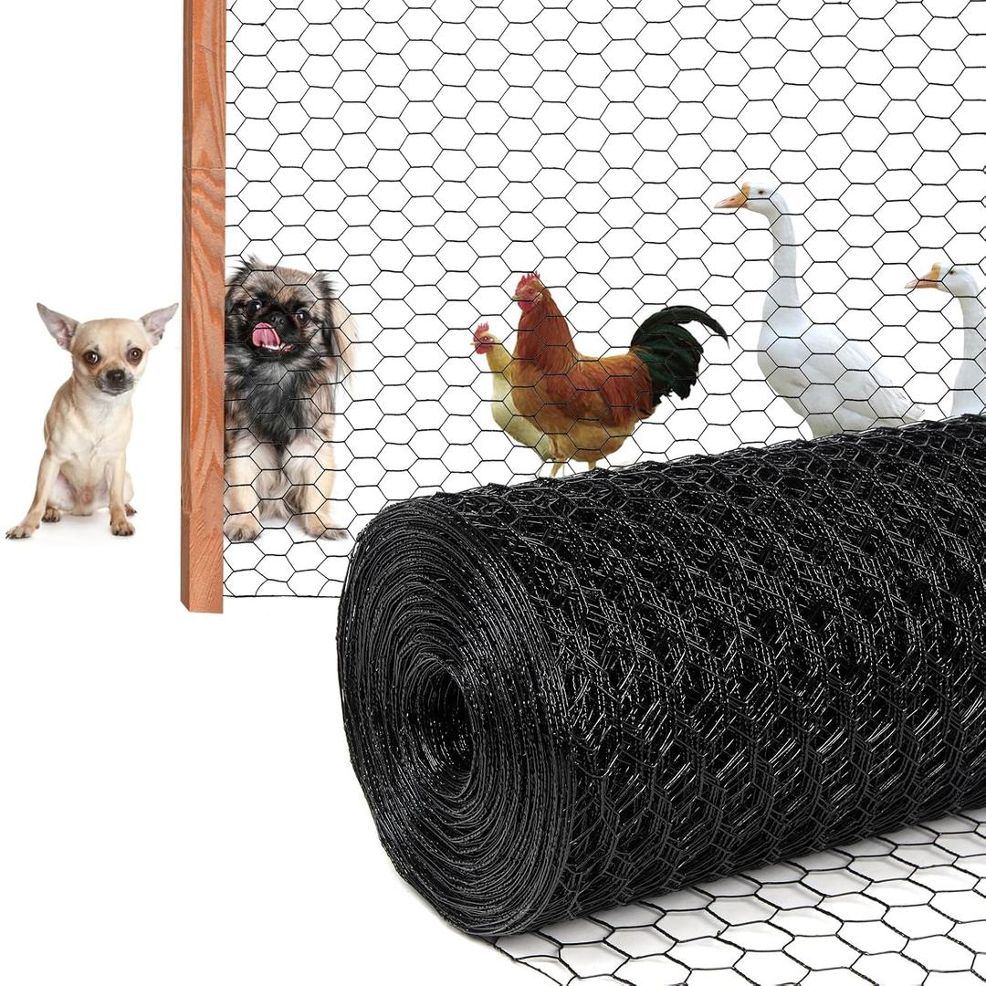 Black 19GA Chicken Wire 24inx150ft, Chicken Wire Fencing, Chicken Fence, PVC Coated Chicken Wire, PVC Coated Wire Mesh for Animal/Rabbit/Floral/Chicken Coop/DIY Projects.