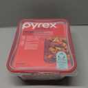 Pyrex Freshlock 8 Cup Rectangle Food Storage Container: Glass Container with Lid, Oven & Microwave Safe, Clear/Red