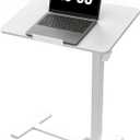 DUMOS Adjustable Rolling Desk, Mobile Overbed Bedside with Hidden Wheels, Portable Laptop Standing Desks Computer Workstation for Bed Sofa Couch, White