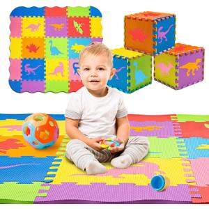 TOYVELT Foam Puzzle Floor Mat for Kids 48x48-25 Interlocking Play Mat Tiles with Colors, Shapes, Alphabet, ABC, Numbers - Educational Large Puzzle Foam Floor Tiles for Crawling - Dinosaurs (1 Pack)