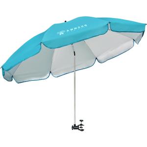 AMMSUN XL Chair Umbrella with Universal Clamp Adjustable 47 inches and 360-degree Swivel UPF 50+, Portable Clamp on Camping or Beach Chair, Stroller, Wheelchair, Golf cart, Bright Blue, Large-sized