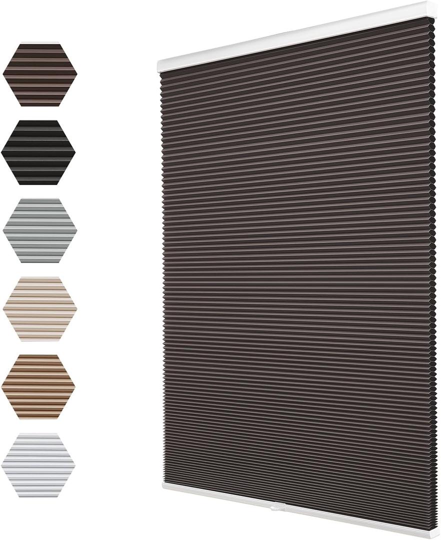 Changshade Blackout Cordless Cellular Shades for Windows,Honeycomb Blinds with Thermal Insulation,UV Protection,Child Safe,Privacy Light Control,Easy to Install30" W x 72" H,Brown