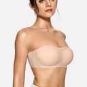 Vertvie Womens Strapless Bra Jelly Push Up Seamless Bandeau Bra Wireless Non Slip Silicone Tube Top Bras Padded Bralette (Beige, M)
