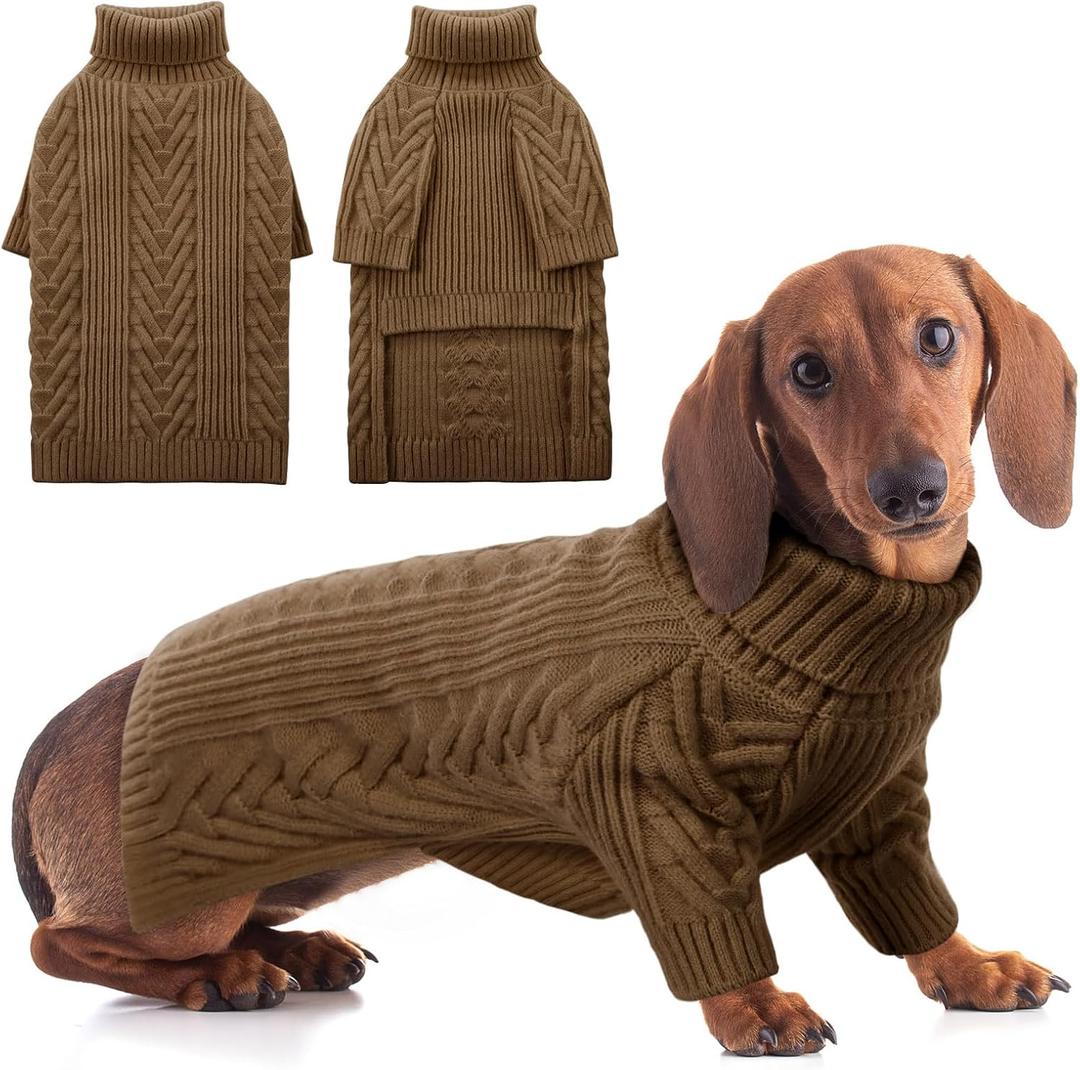 ASENKU Dog Sweater, Dog Sweaters for Medium Dogs, Warm Pullover Doggie KnitTurtleneck Warm Clothes for French Bulldog, Boston TerrierCoffee, L