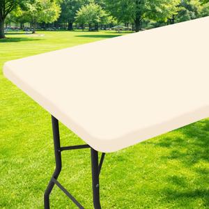 Moosfor Spandex 4 Foot Rectangle Table Cloth, Elastic Fitted Tablecloths for Picnic, Stretch Washable Patio Table Cover for Outdoor, Camping, Banquet and Parties (Champagne, 30"x48")