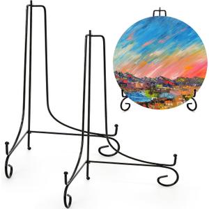 Jucoan 2 Pack 15 Inch Iron Display Stand, Large Black Easel Plate Holder Stand for Displaying Pictures Frame, Plates, Books Arts, Home Decor