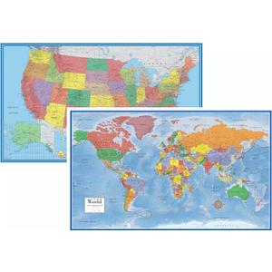 24x36 World and USA Classic Premier 3D Two Wall Map Set (Laminated)