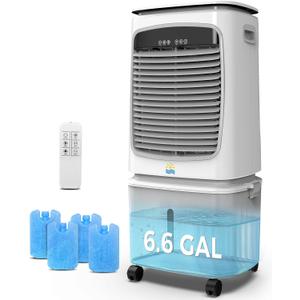 3-in-1 Evaporative Air Cooler - 1800CFM Swamp Cooler Portable Air Conditioner with 6.6 Gallon Water Tank & 4 Ice Box - 120Oscillation Cooling Fan with Remote for 600 Sq.Ft 3 Speeds (Dark Grey)