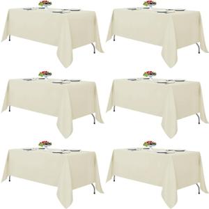 Fitable Ivory Tablecloths for 6-8 Foot Tables, 6 Pack - 70 x 120 Inches - Reusable and Washable Table Clothes, Polyester Fabric Table Covers for Wedding, Party, Banquet (70x120 In, 6 Pack, Ivory)