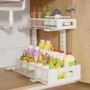 1 Pack-11.4"-16.14"H Under Sink Storage Organizer, Large 2-Tier Elegant Mesh Pull Out Shelf for Kitchen and Bathroom Cabinet Organization, L-Shaped and Adjustable Height Design for Maximum Space-White