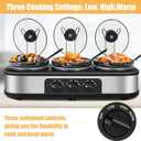 Triple Slow Cooker, 3×1.5 QT Buffet Servers and Warmers, 3 Pots Buffet Slow Cooker Adjustable Temp Lid Rests Stainless Steel Manual Silver for Parties Holidays Families, 4.5 Quarts