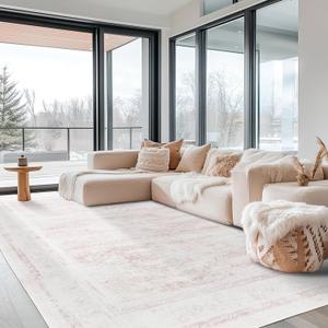 6x9 ft Washable Area Rug - Non-Slip, Boho Pink Rug for Living Room, Bedroom, Patio & Outdoor Spaces - Durable, Stylish, and Easy to Clean (6' x 9' (Rectangular), Light Pink)