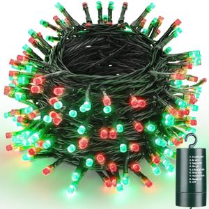 Joomer Battery Christmas Lights, 66ft 200LED Fairy Lights Battery Operated Timer 8 Modes Waterproof for Outdoor Home Garden Party Holiday Christmas Trees Decoration (Red Green)