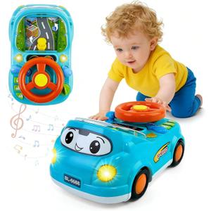 DELUTIQUE Toys for 1 + Year Old Boy, Toddler Racing Car Steering Wheel Toy with Sound & Light,Car Toys for Toddlers 1-3,Gift for 1 2 3 Years Old Boys Girls (Blue)
