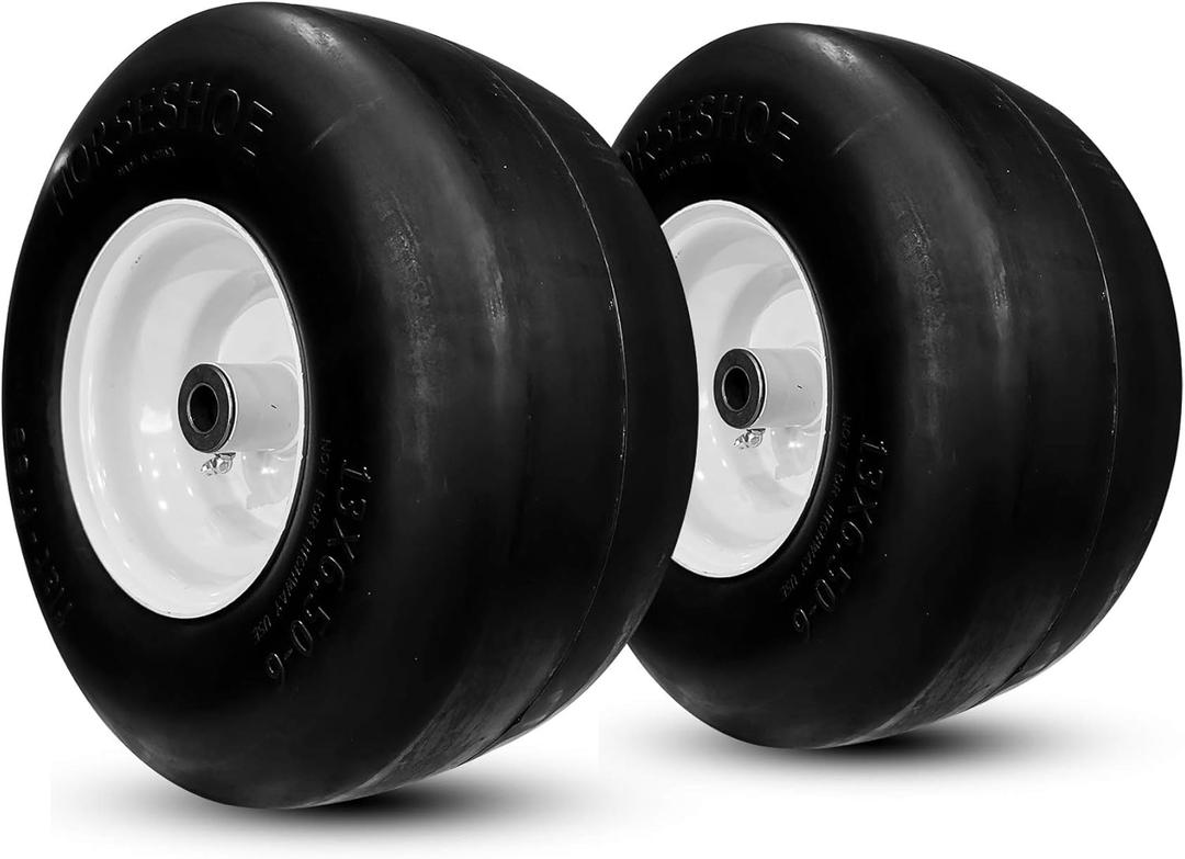 2 New Commercial-grade 13x6.50-6 Flat-Free Lawn Mower Smooth Tires with Steel Rim for Lawn Mower (Deck 36"-68") & Garden Tractor 136506 ---Hub Length 4"-7.1"---Bore 5/8"