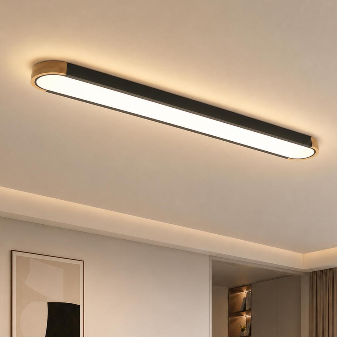 Qcyuui Modern LED Ceiling Light 48 Inch Wood Flush Mount Ceiling Light,5CCT