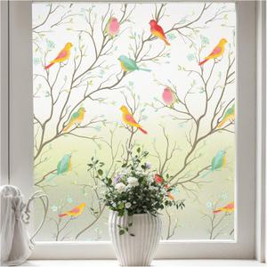 Coavas Stained Glass Window Film, Decorative Frosted Glass Window Privacy Film, Static Cling Non-Adhesive Windows Sticker for Front Door Bathroom Heat Control Anti UV, 17.5 x 78.7 Inches