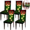 Moukeren 4 Pcs Green Christmas Chair Covers Set Stretch Removable Washable Christmas Dining Chair Seat Covers for Home Hotel Dining Room Kitchen Banquet Wedding Xmas Party Decor