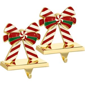 2 Pcs Bowknot Christmas Stocking Holders for Mantle -Bow Stocking Holder for Fireplace Christmas Stocking Hangers for Mantel Stocking Hooks for Fireplace Mantel Clips for Christmas Decor (Fashion, 2)