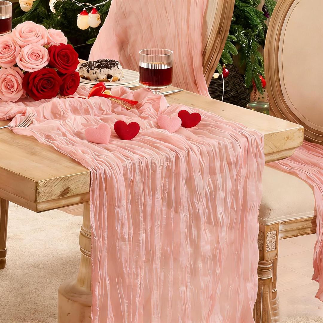 6 Pack Dusty Pink Valentine's Day Table Runner Cheesecloth120 Inch Boho Rustic Gauze 10 FT Cheese Cloth Table Runners Decorations for Spring Birthday Baby Shower Wedding Holiday Home Party Decor