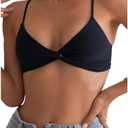 SOLY HUX Women's Twist Front Bikini Top V Neck Spaghetti Strap Swim Tops Bathing Suit, S, Black