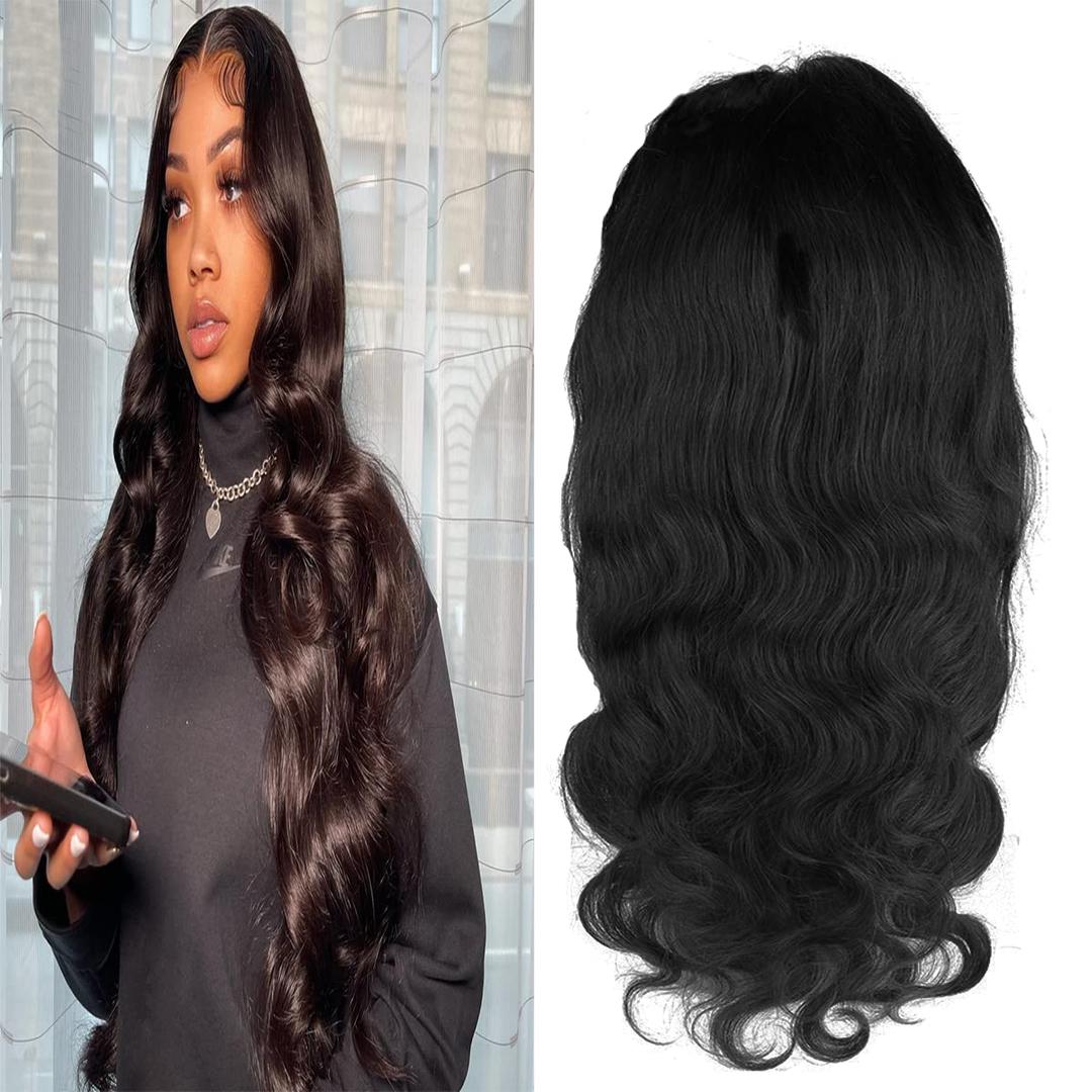 Human Hair 4x4 Lace Closure Wigs Body Wave Natural Black Color Wigs For Women Brazilian Remy Hair Wig Glueless Wigs Top Swiss Lace Closure Wigs 24 Inch