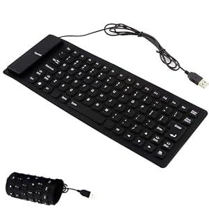 Generic Foldable Keyboard Silent Portable Silicone Wired Keyboard USB+PS2 Interface Convertible Waterproof and dustproof for Desktop Computers notebooks 85 Keys (Black)